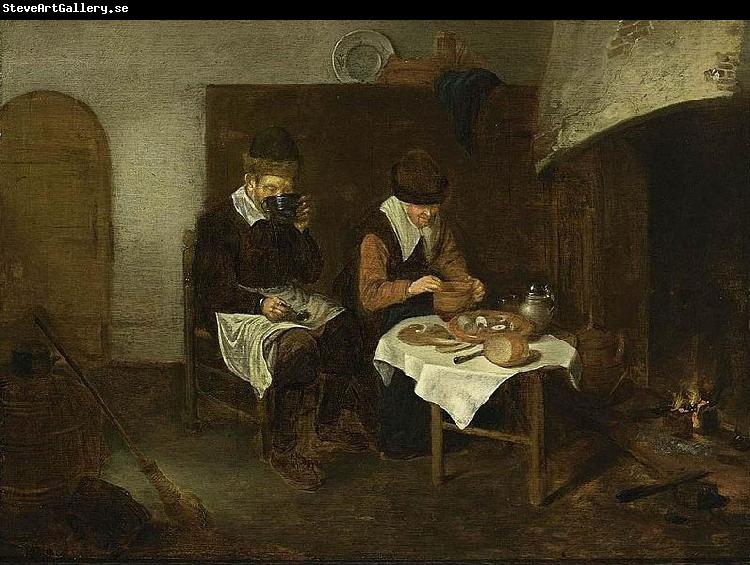 Quirijn van Brekelenkam A Couple Having a Meal before a Fireplace